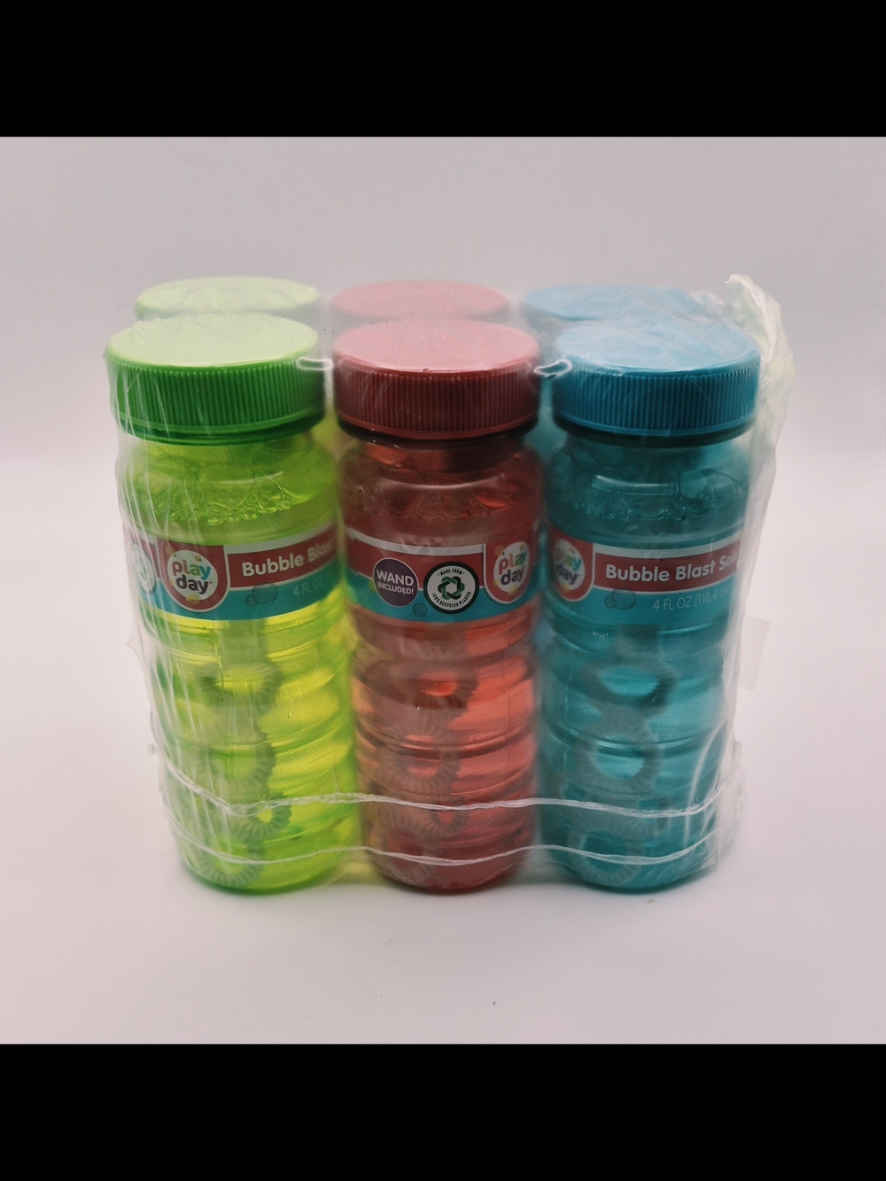 Play Day 6 Pack Of Green, Red & Blue Bubbles With Wands, 4 Oz Each, 24 Oz Total